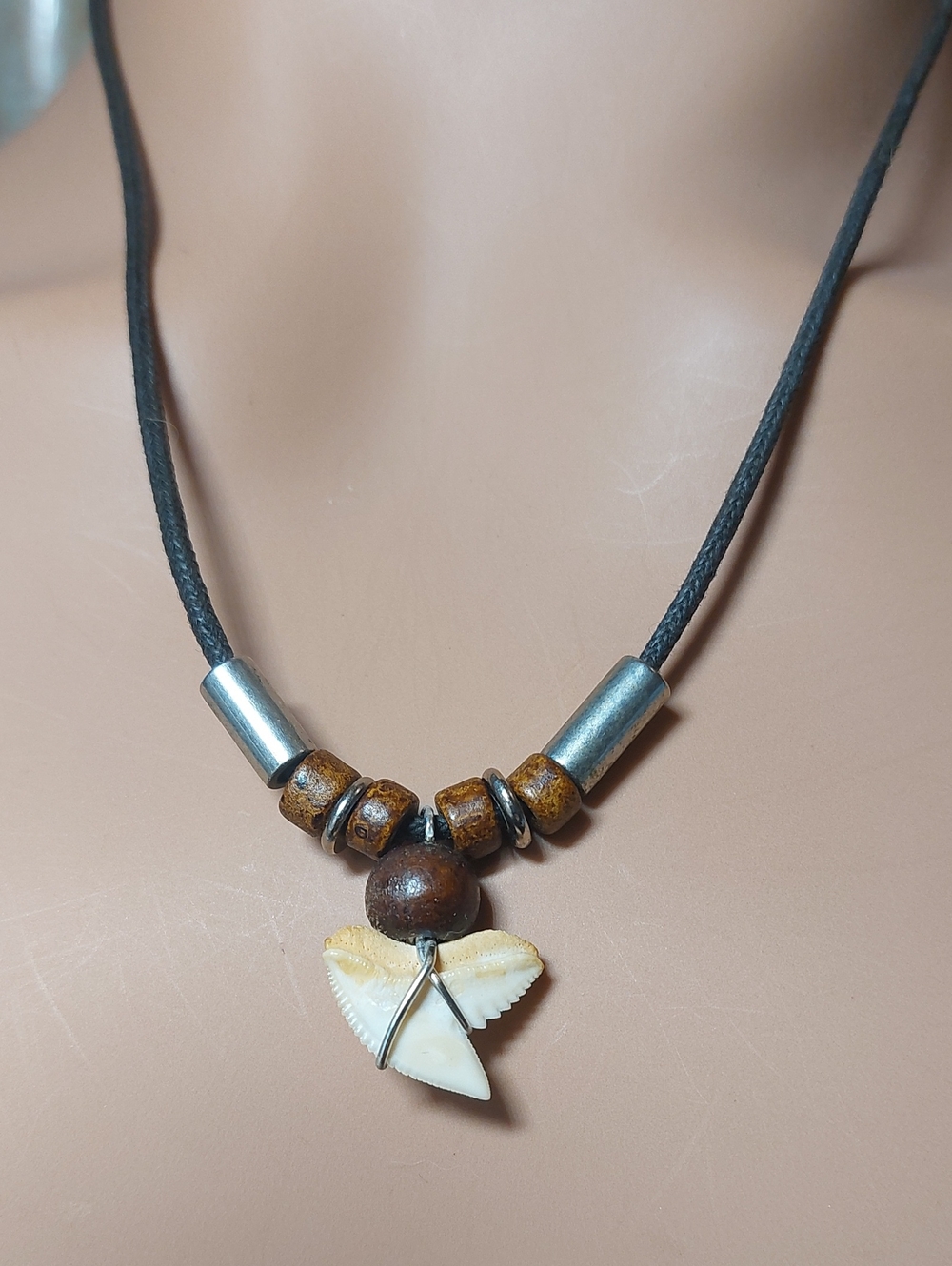 Vintage Genuine Shark Tooth Bead Necklace 19" Cord